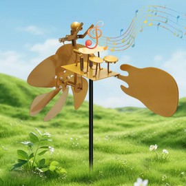 Handmade Metal Drummer Windmill, Drummer Windmill Metal Windmill Garden, Drummer Windmill, Music Windmill Statue Garden Ornaments, Wind Chimes for Garden, Patio, Outdoor Decoration