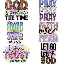 Christian Prayer Themed Heat Transfer Sticker, 6 Counts/set DIY Washable Iron on Transfer for Clothing Bag, Fashion Design Patches on Clothes Decoration