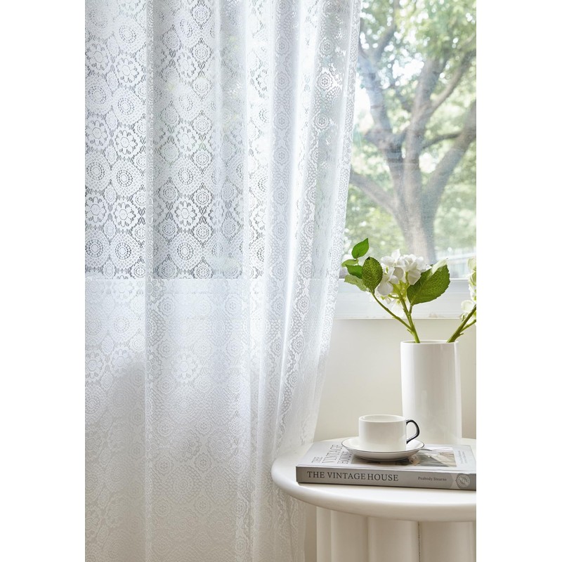 Sarah Haus Lace Curtain Panel (Single), Hebron Pattern Drapes, Rod