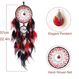 Donko Dream Catcher Black and Red Feather Dream Catcher for Bedroom Dream Catcher with Pendant, Large Dream Catcher for Wall Hanging Decor Craft Gifts