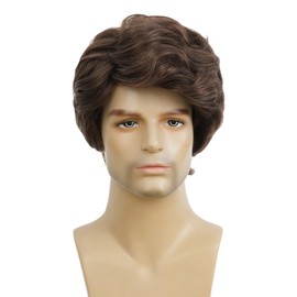 Amnenl Brown Wigs for Men Short Fluffy Layered Hair Wig for Male Daily Cosplay Use