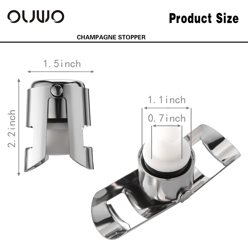 OUWO Champagne Stopper 6 Pack Stainless Steel Champagne Save with