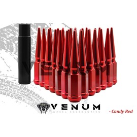 Venum wheel accessories 32 Pc M14x1.5 Blood Red Spike Lug Nuts - Powder Coated - 4.5" Tall Compatible with RAM 2012-2020 Truck 2500 3500 Dually HD 8 Lug W/Aftermarket Wheels