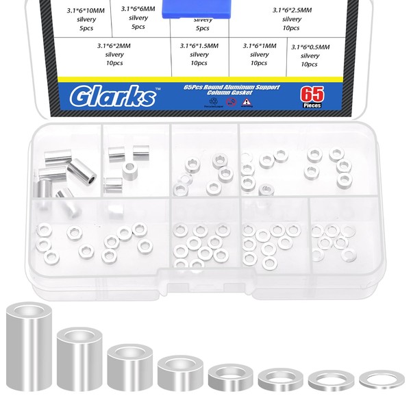 Glarks 65pcs 3.1mm ID x 6mm OD x 0.5-10mm L