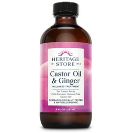 HERITAGE STORE Aceite De Ricino Y Jengibre - Compresa Térmica De Aceite De Ricino Orgánico Prensado En Frío - Para El Abdomen, Las Articulaciones Y El