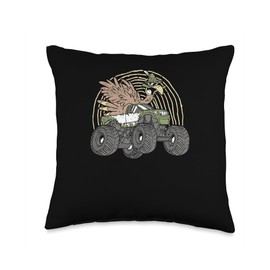 Pilgrim Costume Thanksgiving Shirt Turkey Meat Thanksgiving Day Dinner Turkey Riding Monster Truck Pilgrim Throw Pillow, 16x16, Multicolor