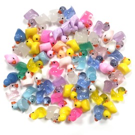 WELANE Little Ducks, 60 PCS Luminous and Solid Color Mini Duck Accessories for Prank Game, Desktop, Garden, Outdoor Decoration (17 x 19mm)
