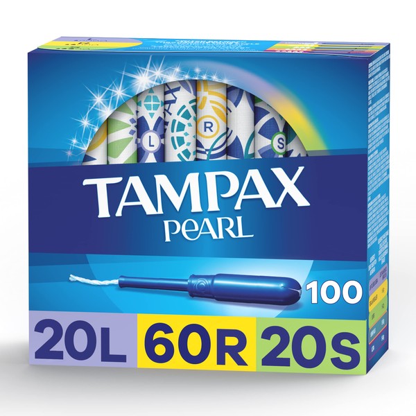 Tampax Pearl Tampons Trio Pack, Light, Regular, Super Absorbency, BPA-Free Plastic Applicator and LeakGuard Braid, Unscented, 100 Count