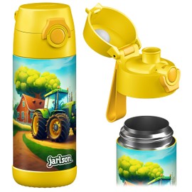 Jarlson® Kids Water Bottle MALI [12OZ] - No Straw Stainless Steel Thermos Bottle - Insulated Waterbottle Leak Proof for School & Sports - Thermo Tumbler for Boys & Girls (Tractor)