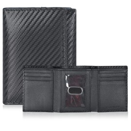 Tri fold Leather Wallet for Men with RFID | Slim Wallets for Men with 1 ID and 6 Credit card slots | Front Pocket Minimalist (Black Nappa/Carbon)