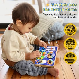 JoyCat Busy Board with Led Light, Toddler Toys for 1 2 3 4 Year Old Boys and Girls, Wooden Sensory Toys with Music, Travel Toy for Toddlers 1-3, Birthday Presents (Blue)