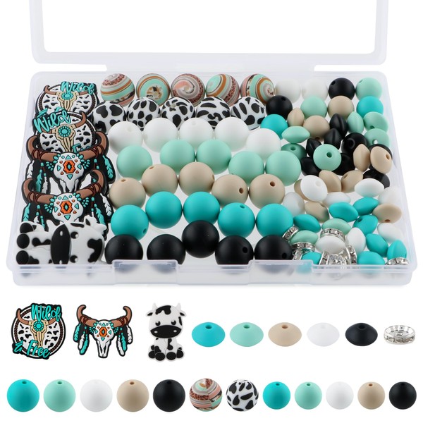 HHCFAST 100PCS Silicone Beads Set, Lentil Rhinestone Spacer Print Silicone