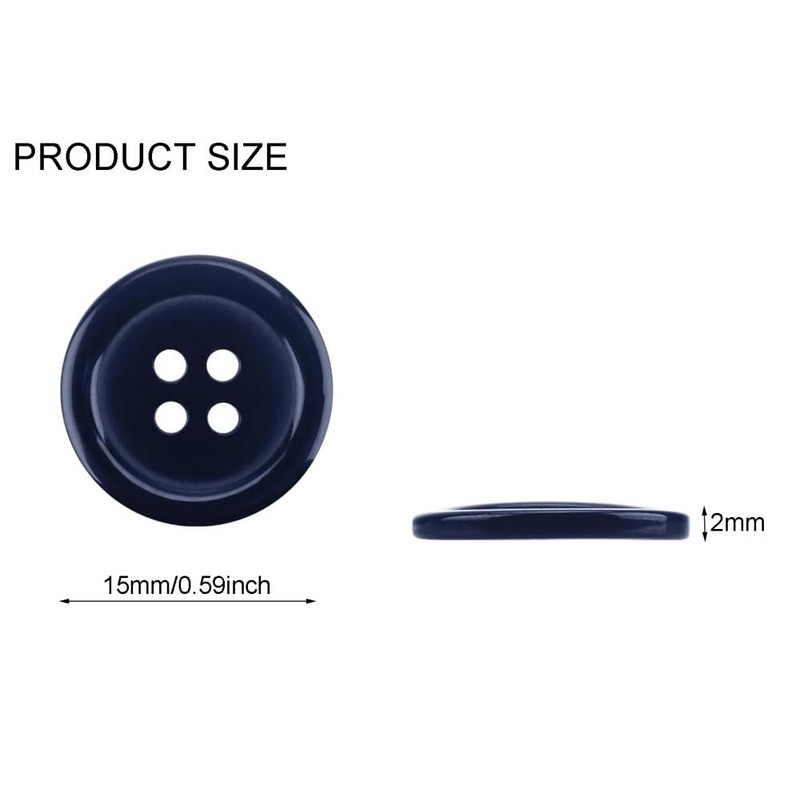 Pack of 12 Dark Blue Sew on 15mm Round Buttons