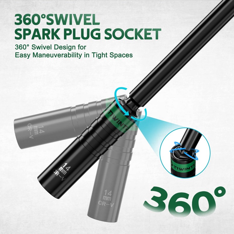 TIWINTUL 14mm Swivel Magnetic Spark Plug Socket, 3/8" Drive x