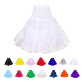 BABYONLINE D.R.E.S.S. Women Crinoline Petticoat for Vintage Dress Short Tutu Slips Underskirt, #423 White, Small