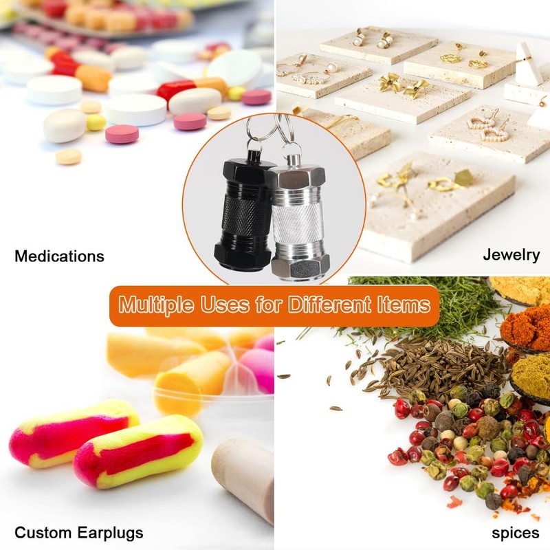 Shintop 2PCS High Capacity Aluminum Container Keychain Waterproof Pill Container