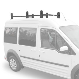 AA-Racks Model DX36 Compatible Transit Connect 2008-13 Steel 3 Bar Utility Drilling Van Roof Ladder Rack System - Sandy Black