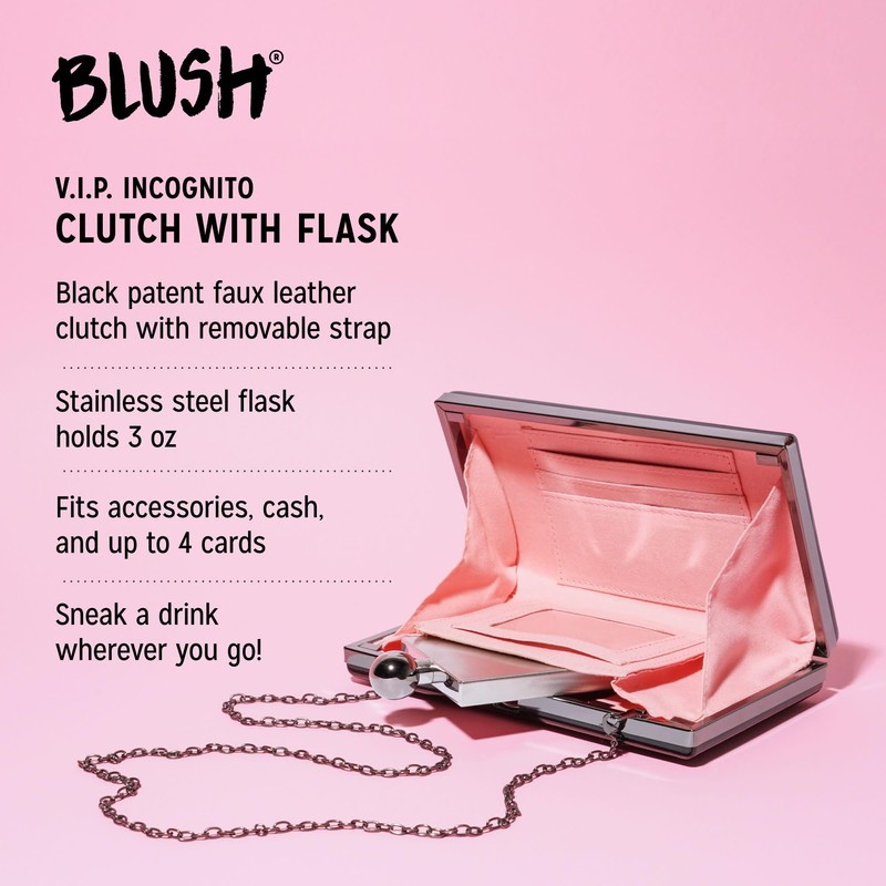 Blush VIP Incognito Clutch Hidden Flask for Liquor, Discreet Flasks,