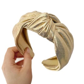 Blausky 1 x Glitter Headband with Knots, Vintage Headband Women, Elastic Hair Scarf, Women's Hair Accessories, Non-Slip, for Dirndl, Daily Use, Yoga, Sports, 5 cm Wide, Gold