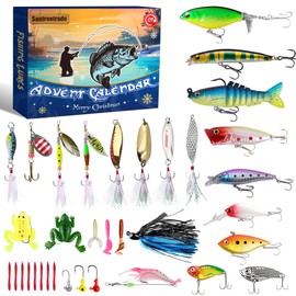 santreetrade Fishing Advent Calendar 2025 for Adult Teen Boy Men - 24 Days Christmas Countdown Fishing Lure Tackle Kit for Bass Trout - Christmas Gift for Dad Husband Boyfriend Him Surprise