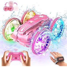 Amphibious Remote Control Car Boat, Waterproof Pool Toys for Kids Ages 6 7 8 9 10 11 12, 2.4 GHz Gesture Sensing RC Vehicle, 4WD Stunt Car with LED Lights, Gifts for Boys and Girls