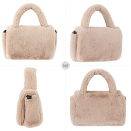 Meliyya Women's Faux Fur Shoulder Bag Plush Shoulder Bag Fluffy Handbag with PU Shoulder Strap, 07806 Light Khaki
