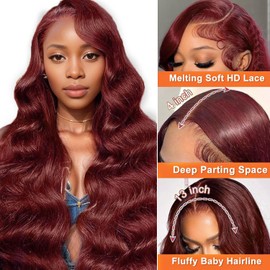 Cfaimity Reddish Brown Lace Front Wigs Human Hair 13x4 HD Body Wave Lace Front Wig Pre Plucked 180 Density Lace Frontal Wigs 33# Color Brown Auburn Human Hair Wig for Women 20 Inch