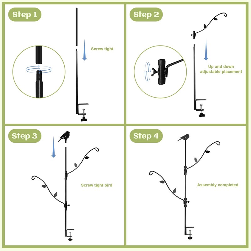 Deck Bird Feeder with Multi-Hooks and Adjustable Branches for Porch