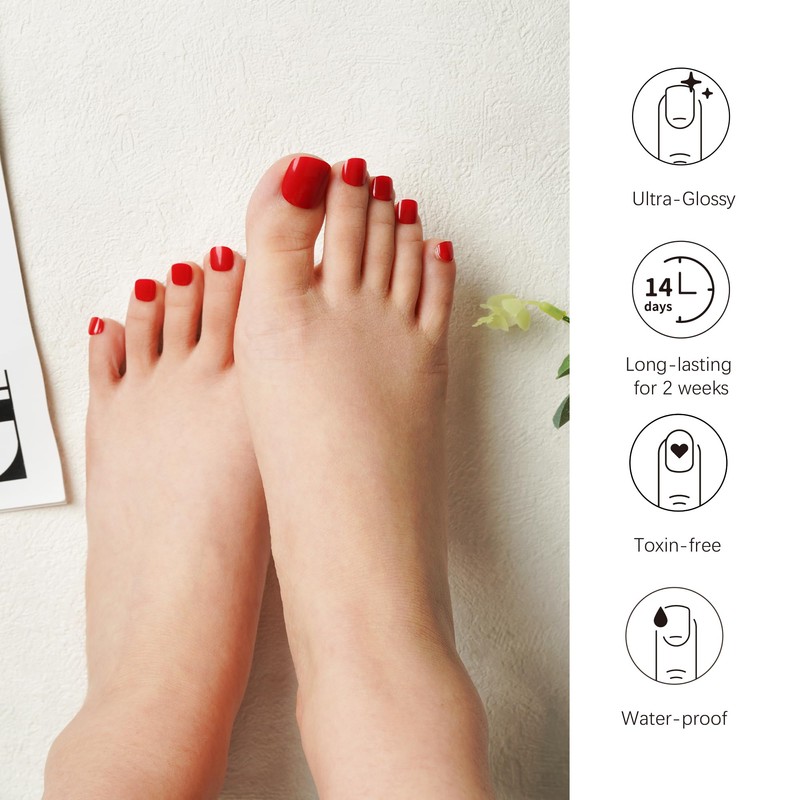 DANNI & TONI Semi Cured Gel Toenail Strips Red (Scarlet