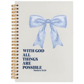 FDHSPAAM Coquette Blue Bow Christian Spiral Journal Notebook 5.5x8.3in, with God All Things Are Possible Inspirational Prayer Journal for Woman, Inspirational Bible Notebooks for Note Taking