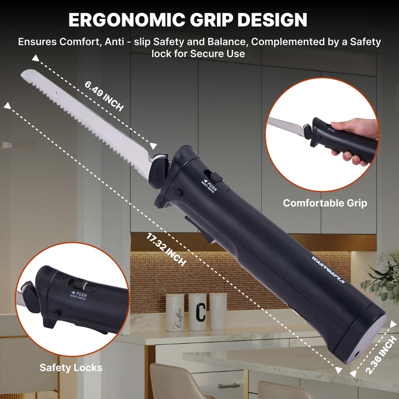 Cordless Electric Knife – Rechargeable Electric Knives with Safety Lock,
