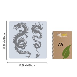 GORGECRAFT Dragons Stencils Templates 30x30cm Double Dragons Pattern Large Reusable Plastic Square Stencils Sign for Painting on Wood Wall Scrapbook Card Floor Drawing DIY Decor Crafts