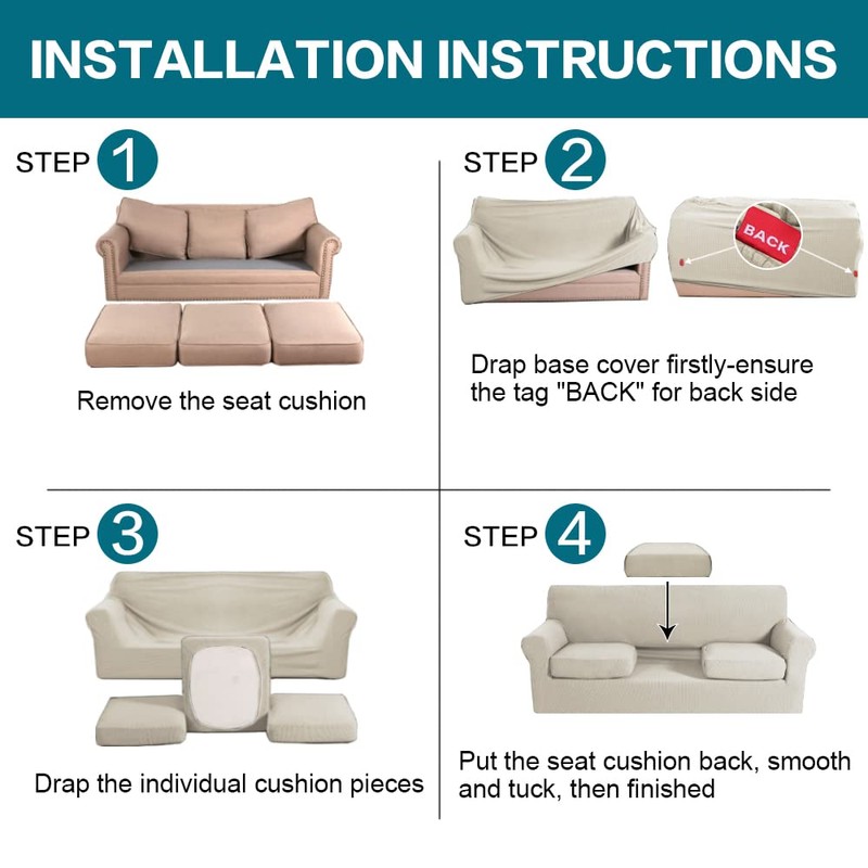 Turquoize 4 Piece Sofa Covers for 3 Cushion Couch Sofa