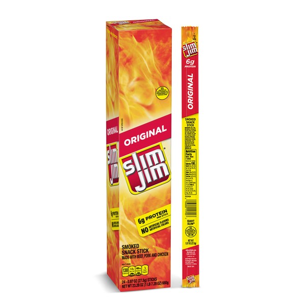 Slim Jim Giant Smoked Meat Stick, Original Flavor, Keto Friendly, 0.97 Ounce (Pack of 24)