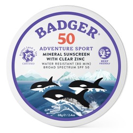 Badger Biodegradable Sunscreen in Metal Tin, SPF 50 Zinc Oxide Sunscreen with 98% Organic Ingredients, Reef Safe, Broad Spectrum, Water Resistant, Unscented, 2.4 oz (2 Pack)