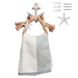 Perfeso.L Nautical Toilet Paper Holder - Rope Towel Rack Bathroom Decor, Wall-Mounted Beach Towel Holder Towel Ring with Metal Anchor Hook for Coastal Themed Bathroom-Rustic White