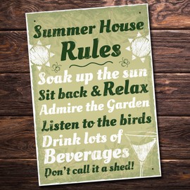 RED OCEAN Summer House Rules Hanging Wall Plaque Garden Shed Sign Home Friendship Gift