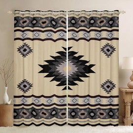 Southwestern Native Aztec Curtains for Bedroom Living Room (2 Panels, 38 x 45 Inch) Indian Tribal Geometry Blackout Curtains Retro Exotic Boho Darkening Dreapes Cream-coloured Window Treatments