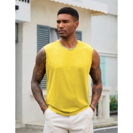 EKLENTSON Men Tank Top Cotton Soft Sleeveless Shirts Cotton Tank Top Gym Muscle Tee Lightweight Casual Tshirts Yellow L
