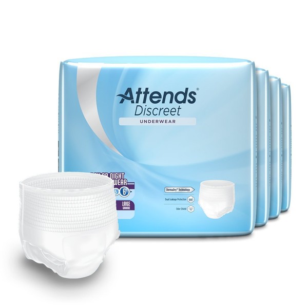 Attends Overnight Underwear for Adult Incontinence Care with ConfidenceCuff™ Protection, Overnight Absorbency, Unisex, Large, 14 count (x4)