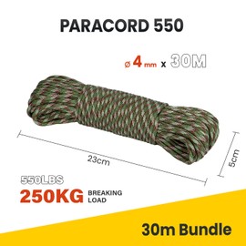 Brotree Paracord Cord 550 Nylon Rope with 7 Strands Parachute Cord Tear-Resistant Core Sheath Rope 250 kg Break-Resistance (Standard, Reflective)