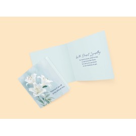 White Lillies With Sympathy Card - Watercolour Style with Sentimental Message Inside - Includes Blue Coloured Envelope
