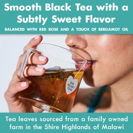 Big Heart Tea Co. Tea Bags - Edith Grey - Direct Trade Malawi Caffeinated Black Tea in Zero Plastic Sachets with Small Batch Organic Whole Herbs - Red Rose, Bergamot Oil, 20 Tea Bags