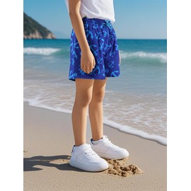 NATUST Boy's Swim Trunks Printed Beach Surf Shorts with Mesh Lining Blue 7-8 Years