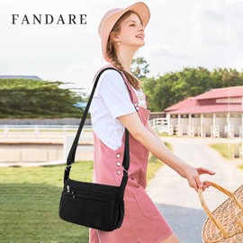 FANDARE Casual Shoulder Bag Women's Lightweight Shoulder Bag Waterproof Nylon for Sports Bag Work Bag Travel Leisure Crossbody Bag, black, vintage