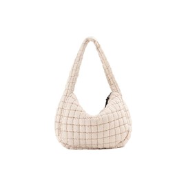 VAKAER Puffer Tote Bag Women Quilted Crossbody Large Hobo Carryall Lightweight Padded Shoulder Bag for Travel Work Gym (Beige)