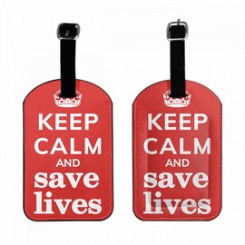 Zoczos Inspiration Quote Suitcase ID Tag Identifiers Keep Calm Poster Asking Us All to Save Lives Leather Luggage Tags Travel Bag Tag Fully Bendable Baggage Labels, 1 Pack