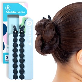 Bunzee Bands - Lazos para El Cabello Suaves de Punto de Felpa - Soportes para Cola de Caballo Ajustables Patentados [2 Unidades] 2 Unidades (Paquete de 1) Negro