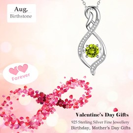 GinoMay Green Peridot Necklace Women Mothers Day Birthday Gifts August Birthstone Jewellery Forever Love Infinity Necklace Sterling Silver