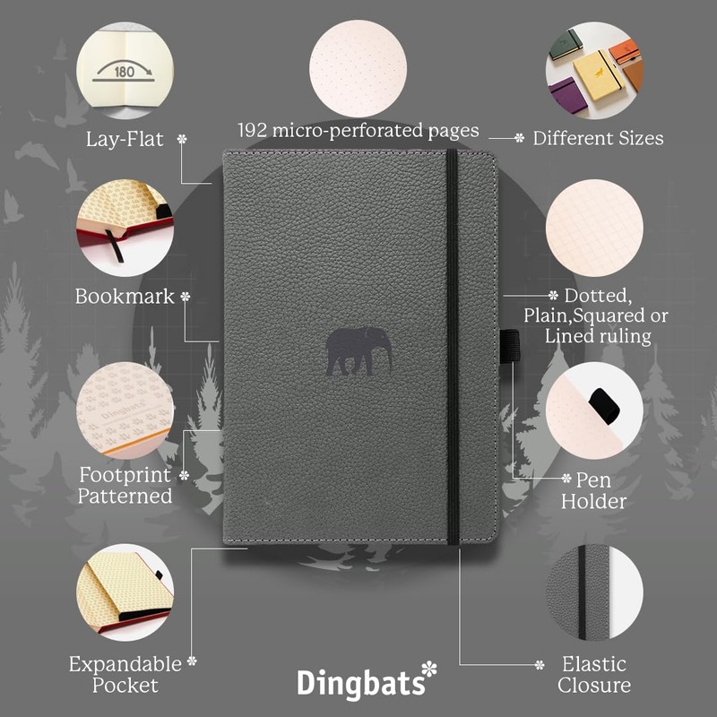 Dingbats* Wildlife A5 Grey Elephant Notebook - Lined